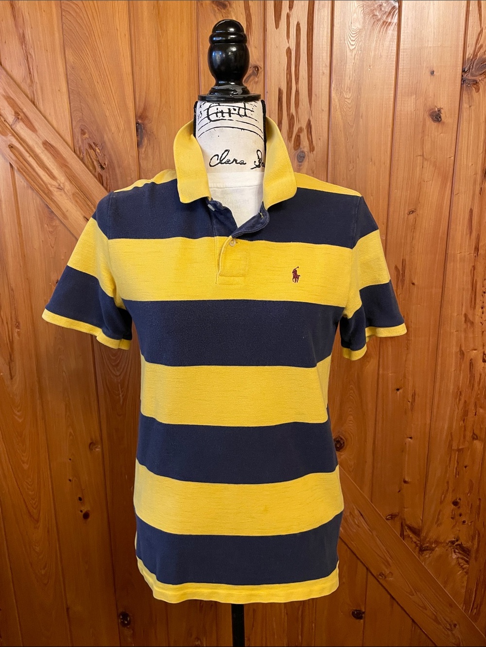 Polo by Ralph Lauren Navy and Yellow Striped Rugby Polo